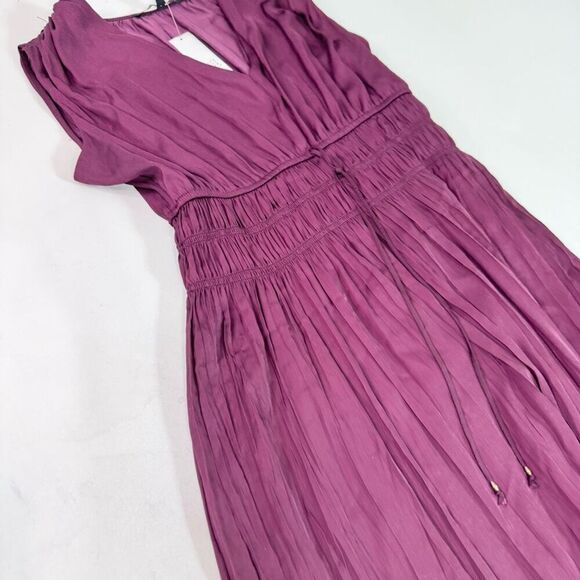 WHBM Midi Dress Womens Small Purple Satin Sleeveless Tiered Flowy Party New - Picture 3 of 11